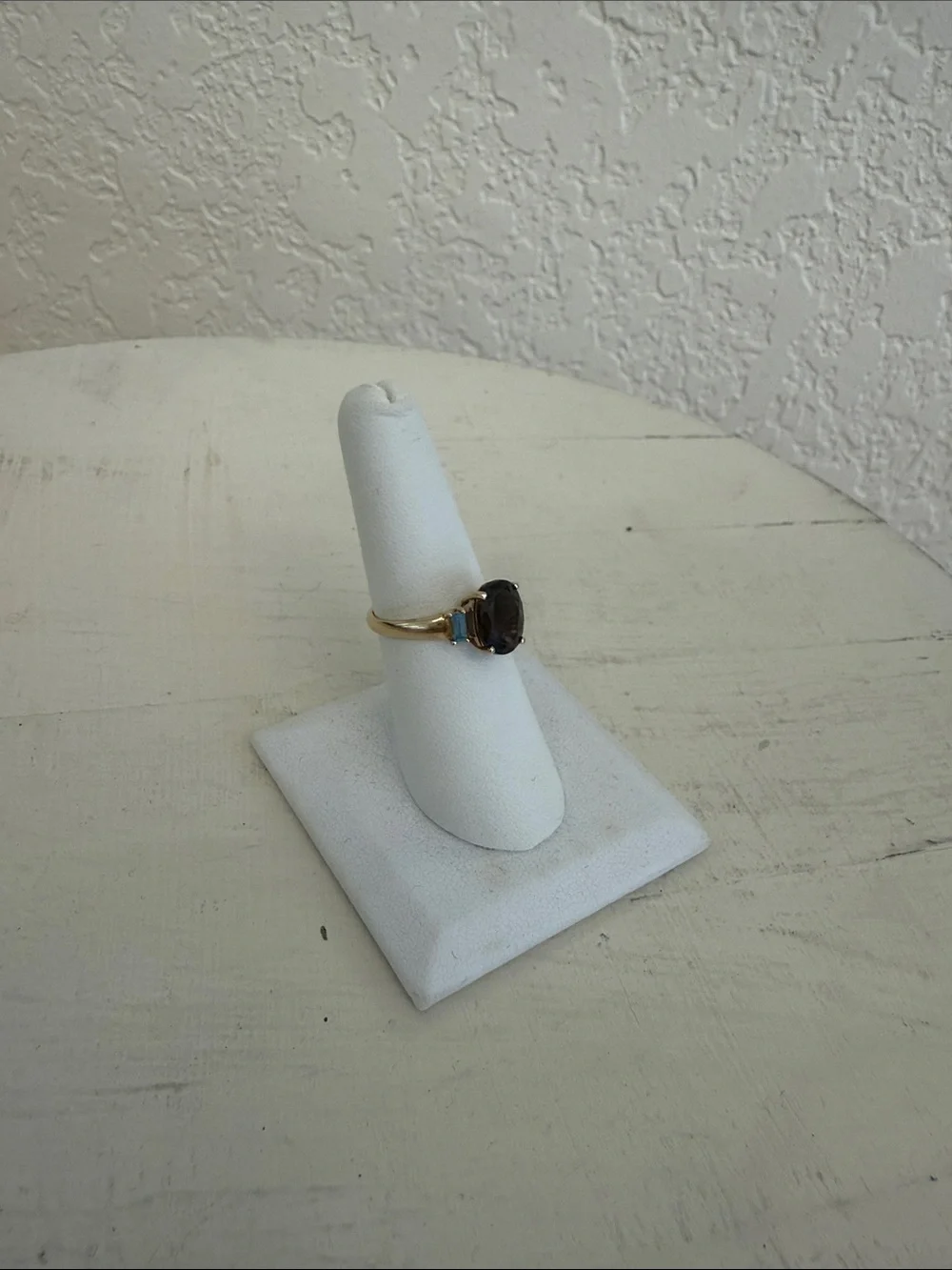 10k Gold Ring with Smokey quartz and blue topaz